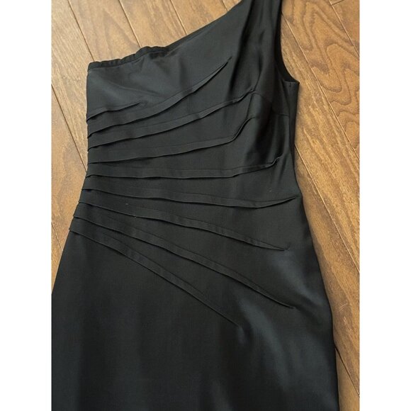 Vintage 90s Cache Dress Sz 4 Black Ruched Knee Length One Shoulder Cocktail Y2k‎ - Picture 5 of 6